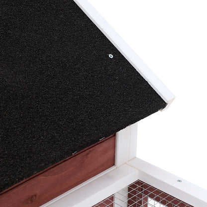 2-Level Wooden Rabbit Hutch with Open Area Asphalt Roof Removable Tray and Ramp Outdoor Rabbit Cage 122x62.6x92 cm Brown