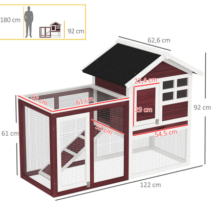 2-Level Wooden Rabbit Hutch with Open Area Asphalt Roof Removable Tray and Ramp Outdoor Rabbit Cage 122x62.6x92 cm Brown