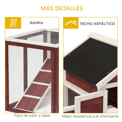 2-Level Wooden Rabbit Hutch with Open Area Asphalt Roof Removable Tray and Ramp Outdoor Rabbit Cage 122x62.6x92 cm Brown