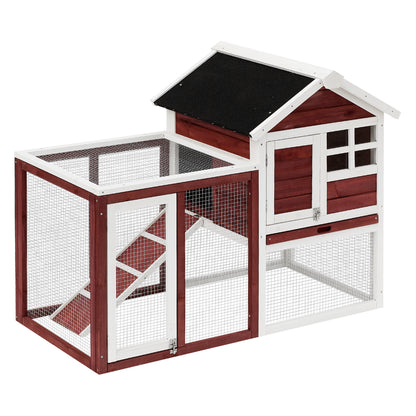 2-Level Wooden Rabbit Hutch with Open Area Asphalt Roof Removable Tray and Ramp Outdoor Rabbit Cage 122x62.6x92 cm Brown