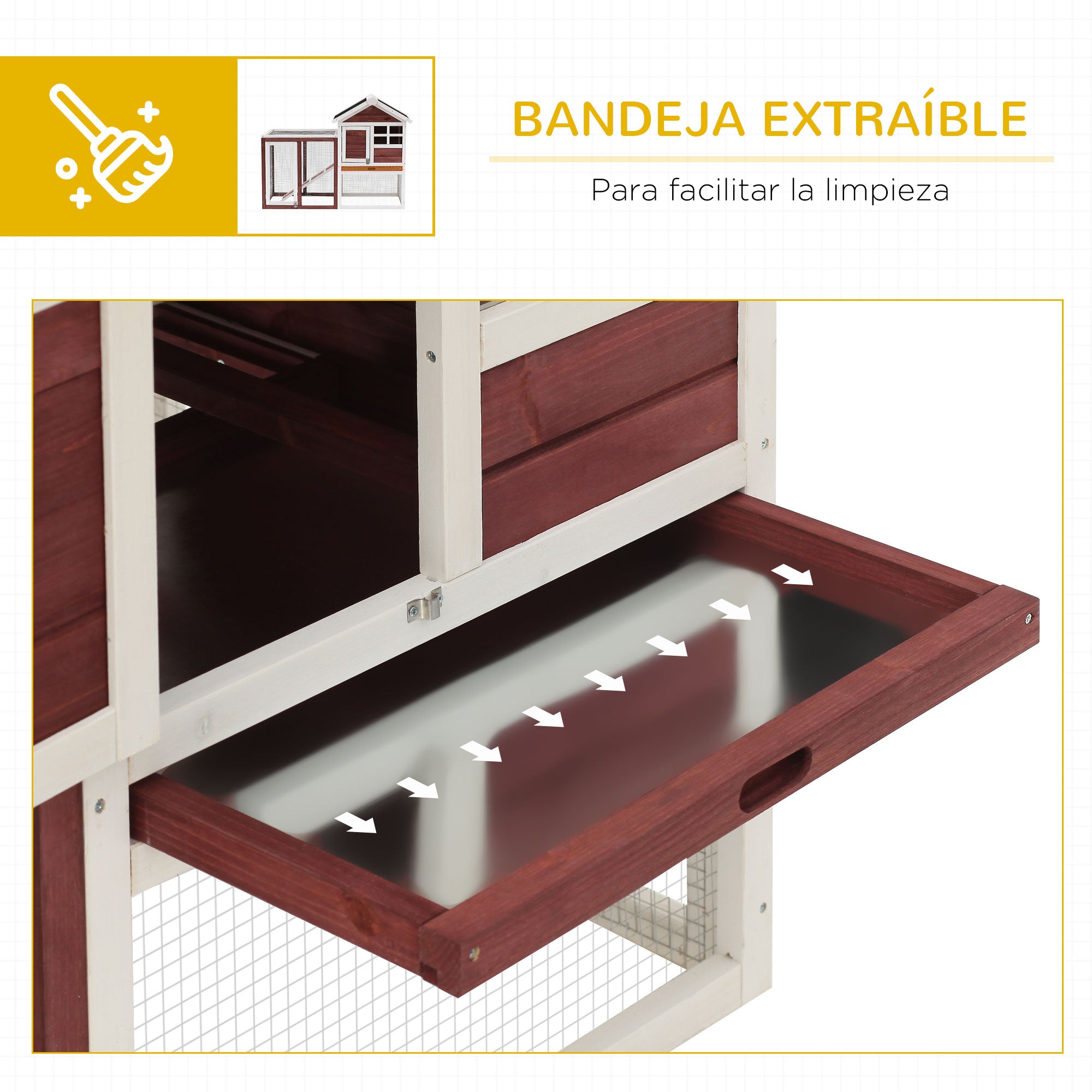 2-Level Wooden Rabbit Hutch with Open Area Asphalt Roof Removable Tray and Ramp Outdoor Rabbit Cage 122x62.6x92 cm Brown