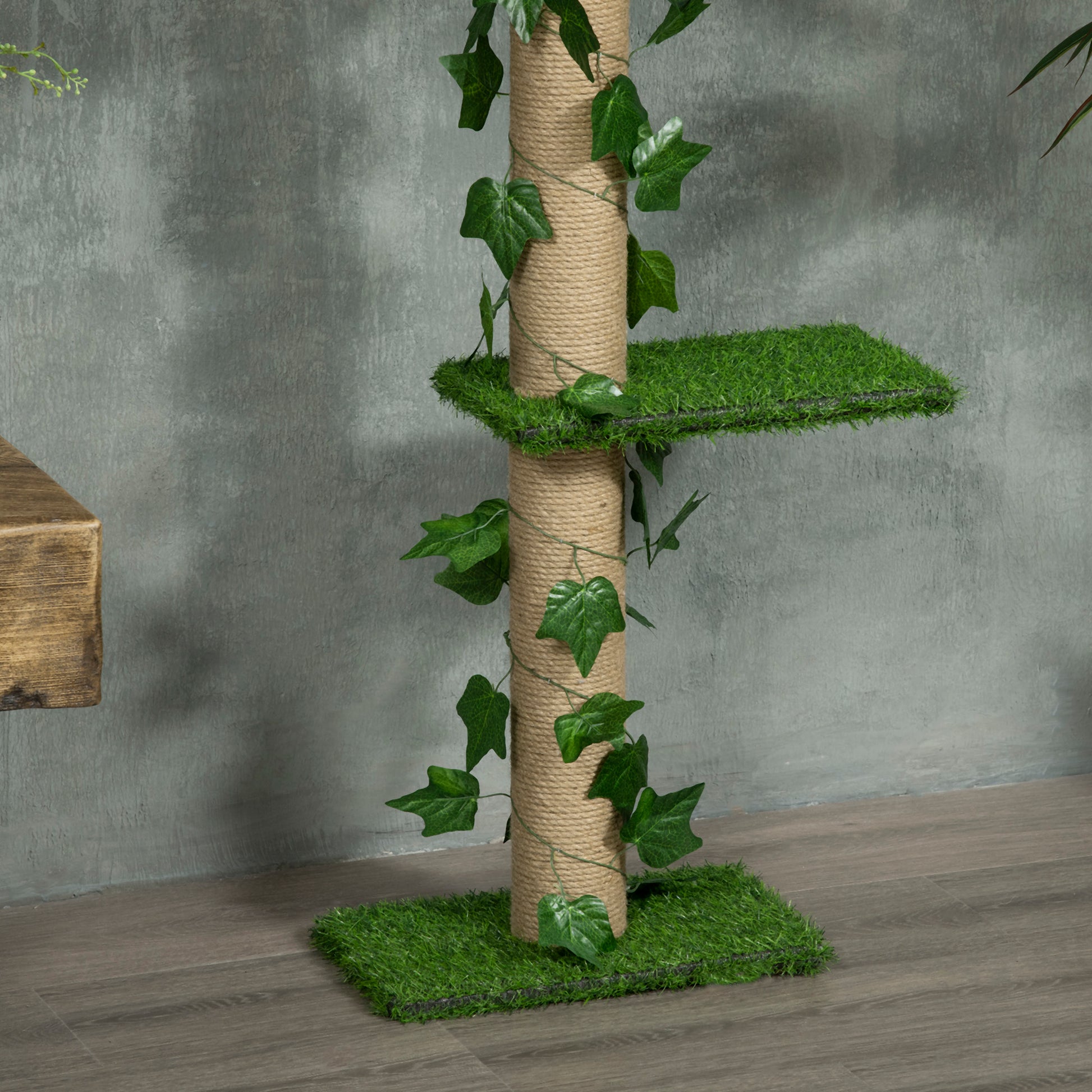 Cat Tree, Floor-to-Ceiling Cat Scratching Post, 202-242 cm, Climbing Tree, Adjustable Height Cat Tree, Play Tree with Tilt Protection, Jute, Green+Yellow