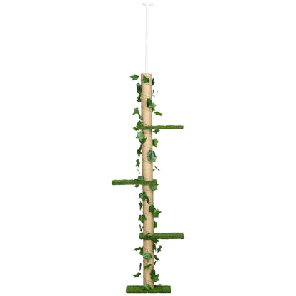 Cat Tree, Floor-to-Ceiling Cat Scratching Post, 202-242 cm, Climbing Tree, Adjustable Height Cat Tree, Play Tree with Tilt Protection, Jute, Green+Yellow