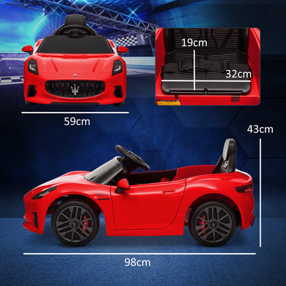 Electric Car for Kids +3 years Maserati Gran Turismo Folgore 2 Powerful Motors Electric Car with 12V Battery Speed 3-5 km/h 2.4G Remote Control Headlights Horn and MP3 Red