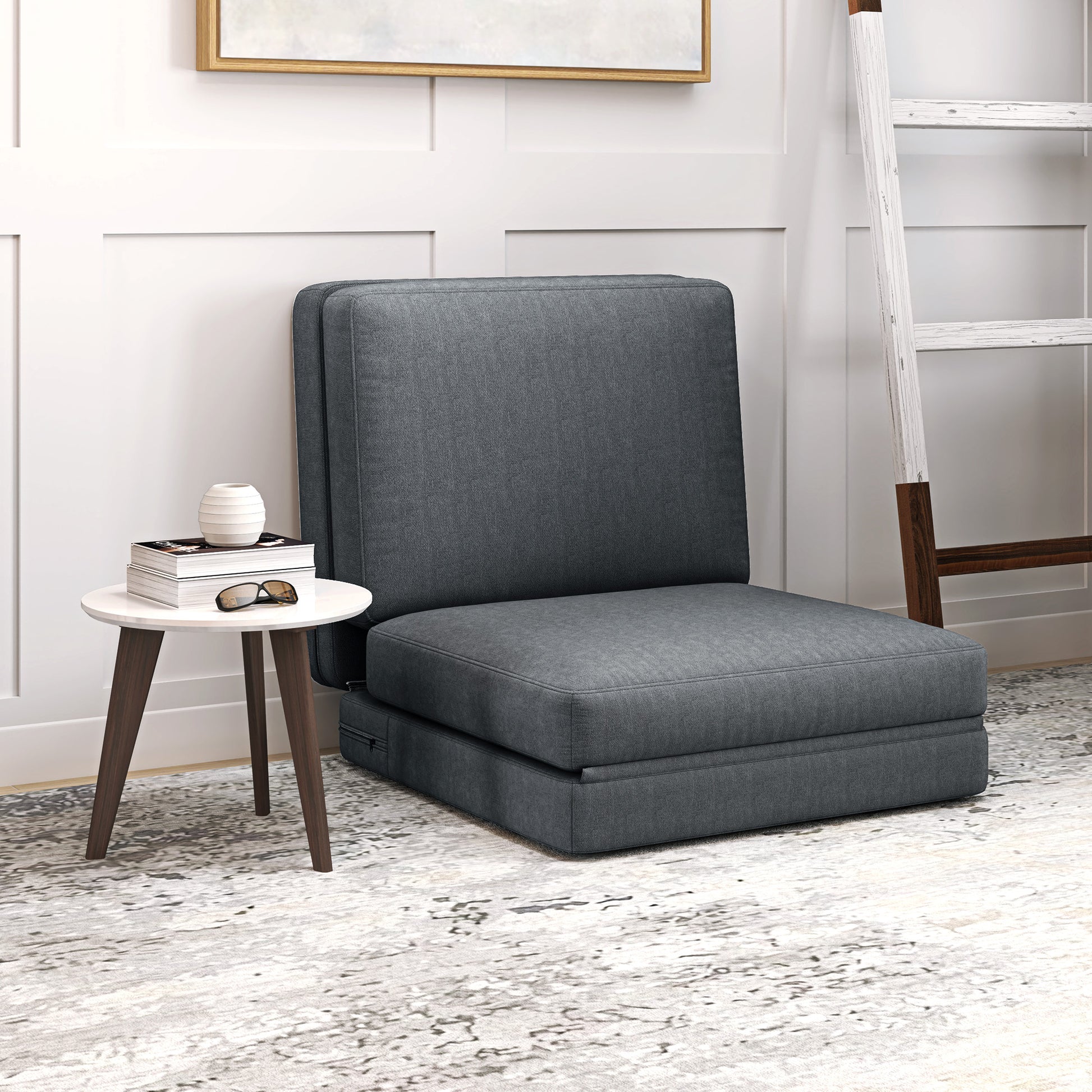 Floor Sofa 3-in-1 Foldable Sleeper Sofa with Velvet Look, Upholstered Sofa Bed up to 240 kg, for Bedroom, Living Room, Dark Gray