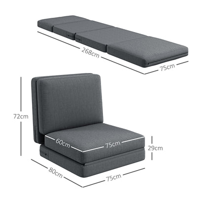 Floor Sofa 3-in-1 Foldable Sleeper Sofa with Velvet Look, Upholstered Sofa Bed up to 240 kg, for Bedroom, Living Room, Dark Gray