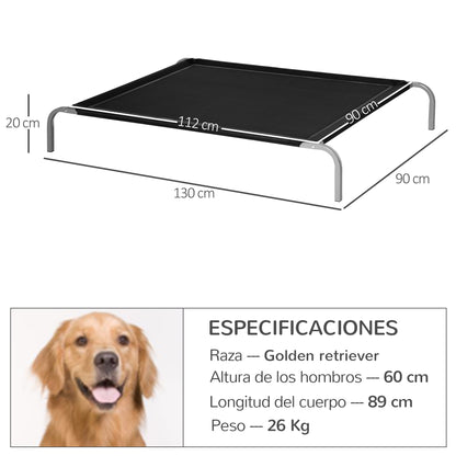 Elevated Pet Bed for Dogs Cats Breathable Pet Bed 130x90x20 cm for Sleeping Relaxing with Steel Frame for Indoor Outdoor Black