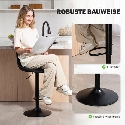 Bar Stools 2-Pack, Padded Metal Frame Bar Chairs with Backrest, Height-Adjustable Kitchen Stools with Footrest, 360° Swivel, Counter Stools for Kitchen, Living Room, Dining Room, Microfiber Black