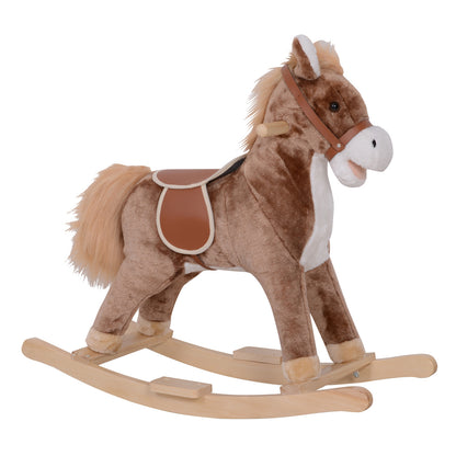Rocking Horse Cowboy Saddle Grand Comfort Short Soft Plush Poplar Wood Brown