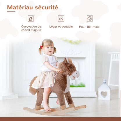 Rocking Horse Cowboy Saddle Grand Comfort Short Soft Plush Poplar Wood Brown