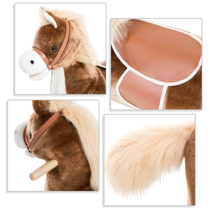 Rocking Horse Cowboy Saddle Grand Comfort Short Soft Plush Poplar Wood Brown