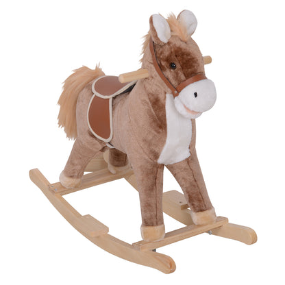 Rocking Horse Cowboy Saddle Grand Comfort Short Soft Plush Poplar Wood Brown