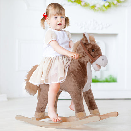 Rocking Horse Cowboy Saddle Grand Comfort Short Soft Plush Poplar Wood Brown