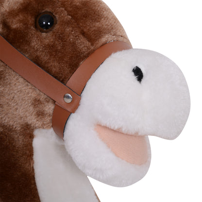 Rocking Horse Cowboy Saddle Grand Comfort Short Soft Plush Poplar Wood Brown