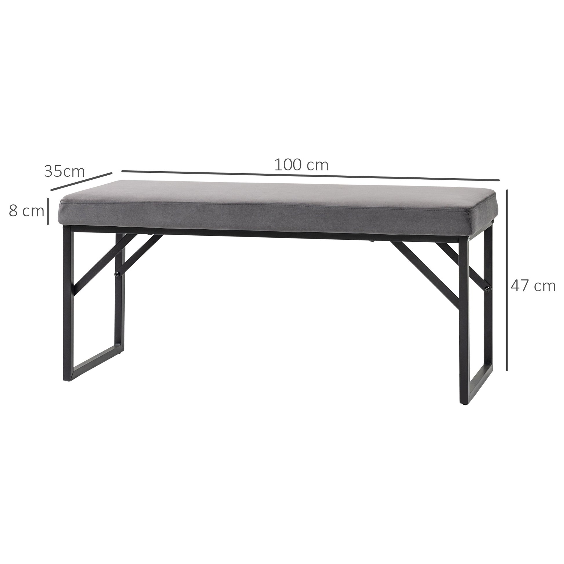 Bench Upholstered with Velvet Look, Bed Bench with Steel Legs, Shoe Bench for Bedroom, Living Room, Hallway 100 x 35 x 47 cm Dark Grey