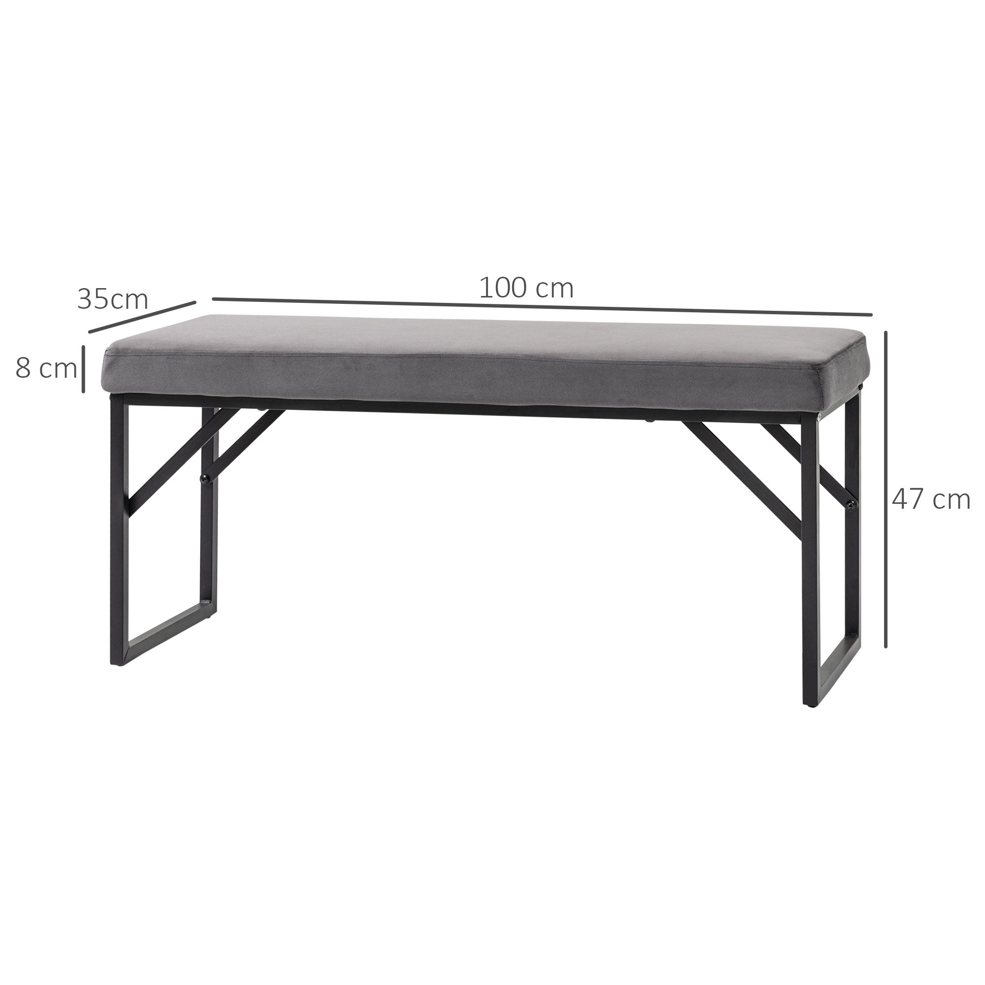 Bench Upholstered with Velvet Look, Bed Bench with Steel Legs, Shoe Bench for Bedroom, Living Room, Hallway 100 x 35 x 47 cm Dark Grey