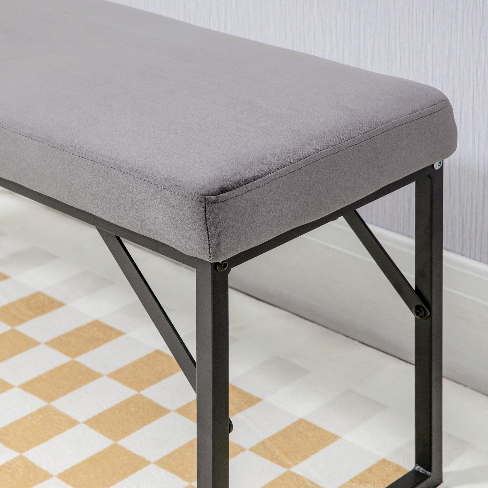 Bench Upholstered with Velvet Look, Bed Bench with Steel Legs, Shoe Bench for Bedroom, Living Room, Hallway 100 x 35 x 47 cm Dark Grey