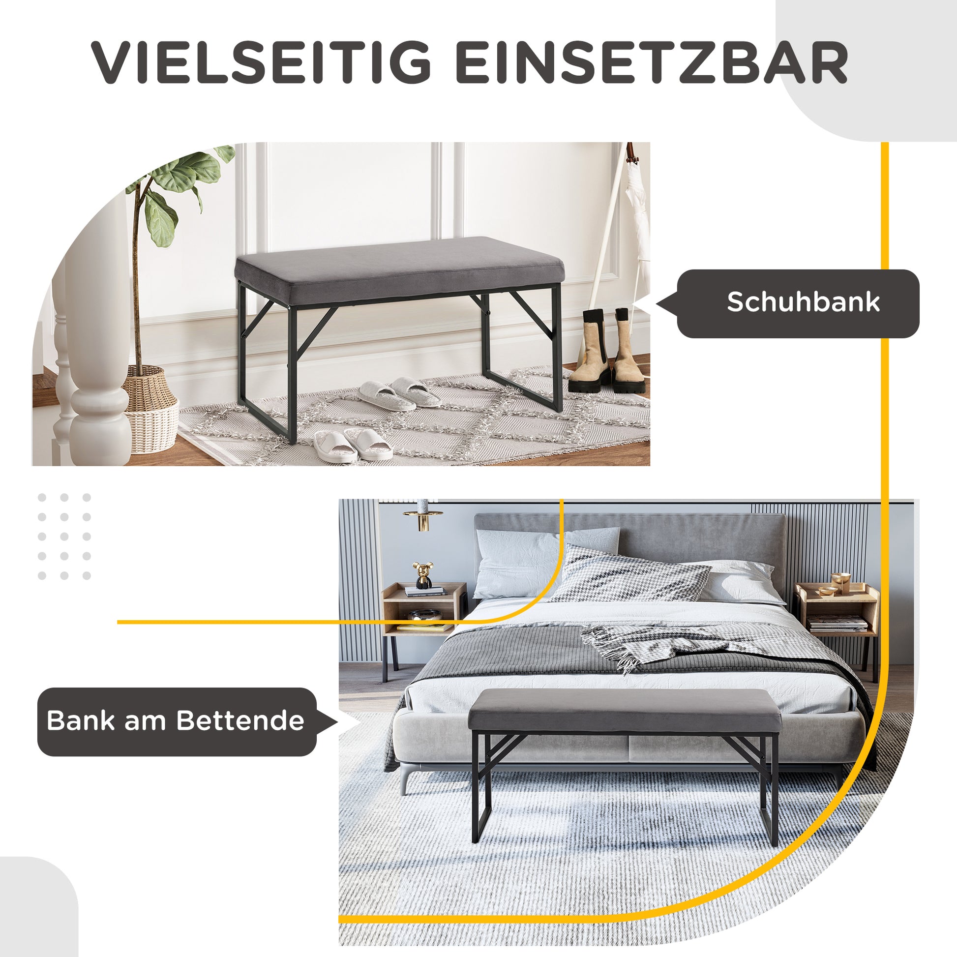 Bench Upholstered with Velvet Look, Bed Bench with Steel Legs, Shoe Bench for Bedroom, Living Room, Hallway 100 x 35 x 47 cm Dark Grey