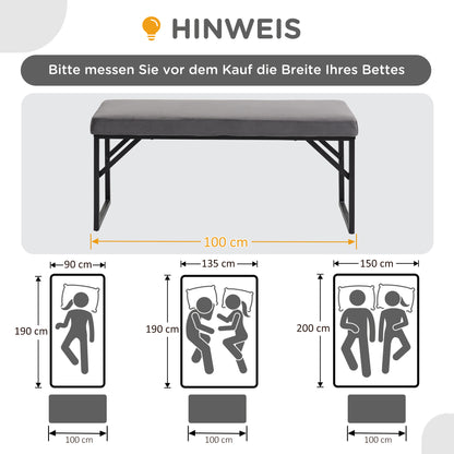 Bench Upholstered with Velvet Look, Bed Bench with Steel Legs, Shoe Bench for Bedroom, Living Room, Hallway 100 x 35 x 47 cm Dark Grey