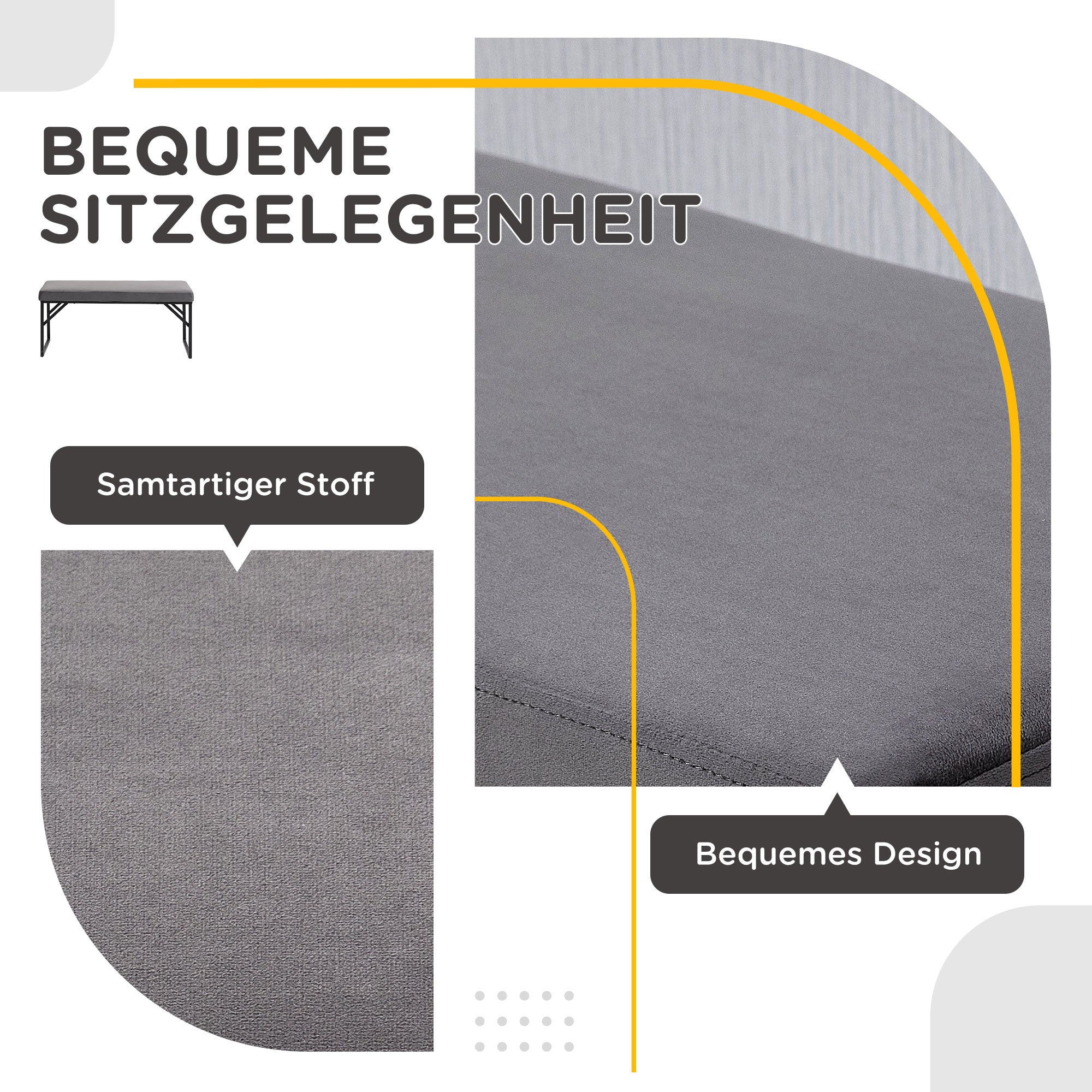 Bench Upholstered with Velvet Look, Bed Bench with Steel Legs, Shoe Bench for Bedroom, Living Room, Hallway 100 x 35 x 47 cm Dark Grey