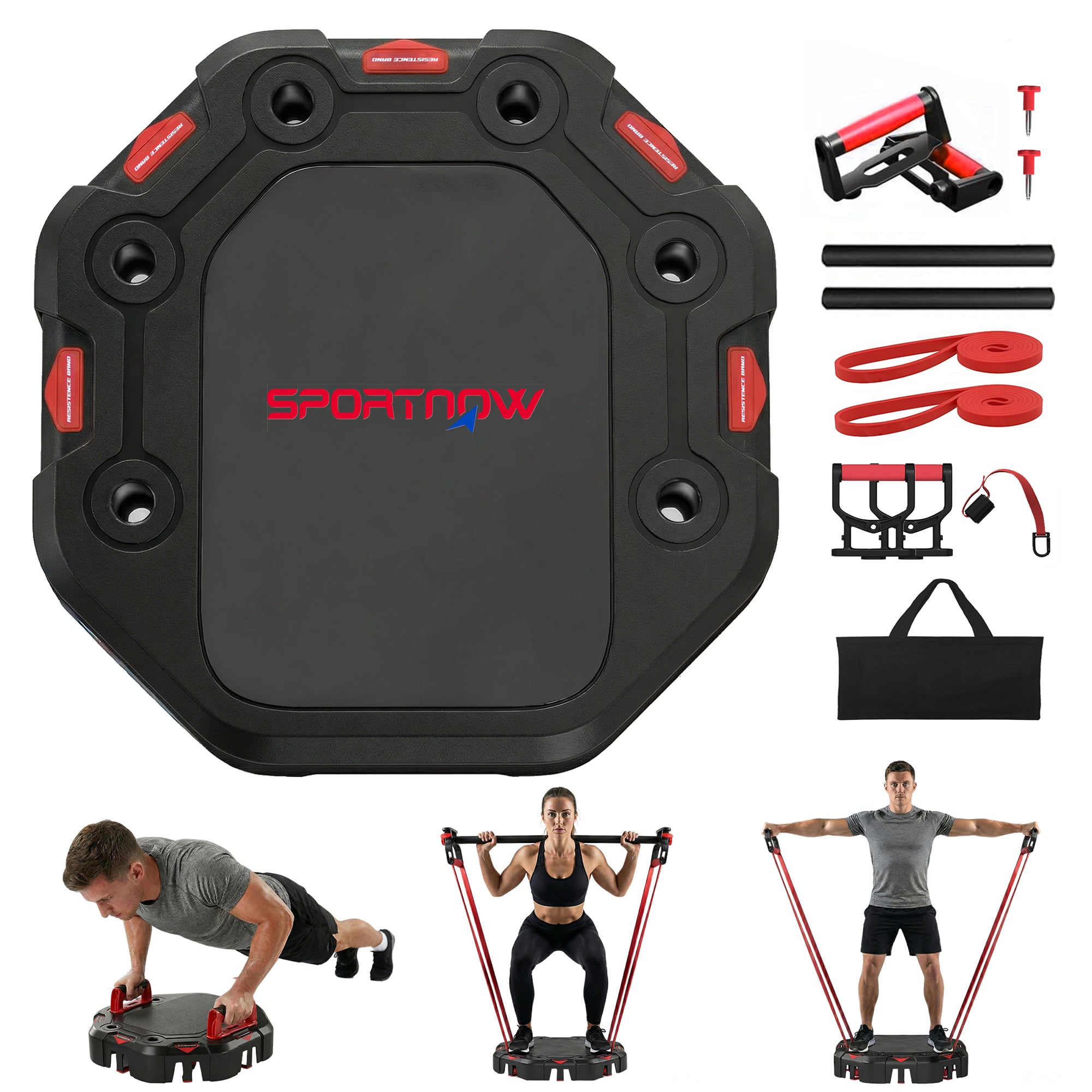 SPORTNOW 7-in-1 Adjustable Push-Up Board with Resistance Bands, Wheels & Door Anchor — Foldable Multifunction Home Gym