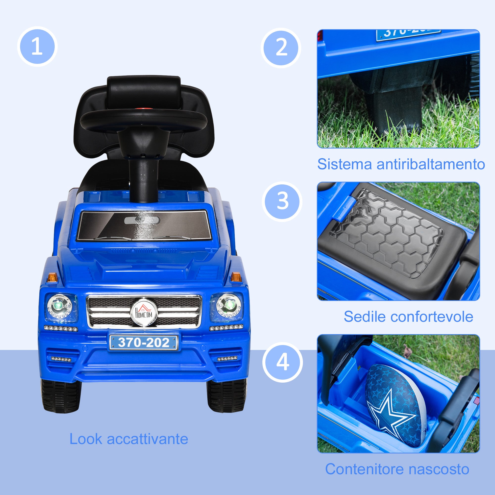 Off-Road Ride-On Toy Car for Children, Kids Car with Lights and Music, Age 18-36 Months, 68x30.5x41.5cm, Blue