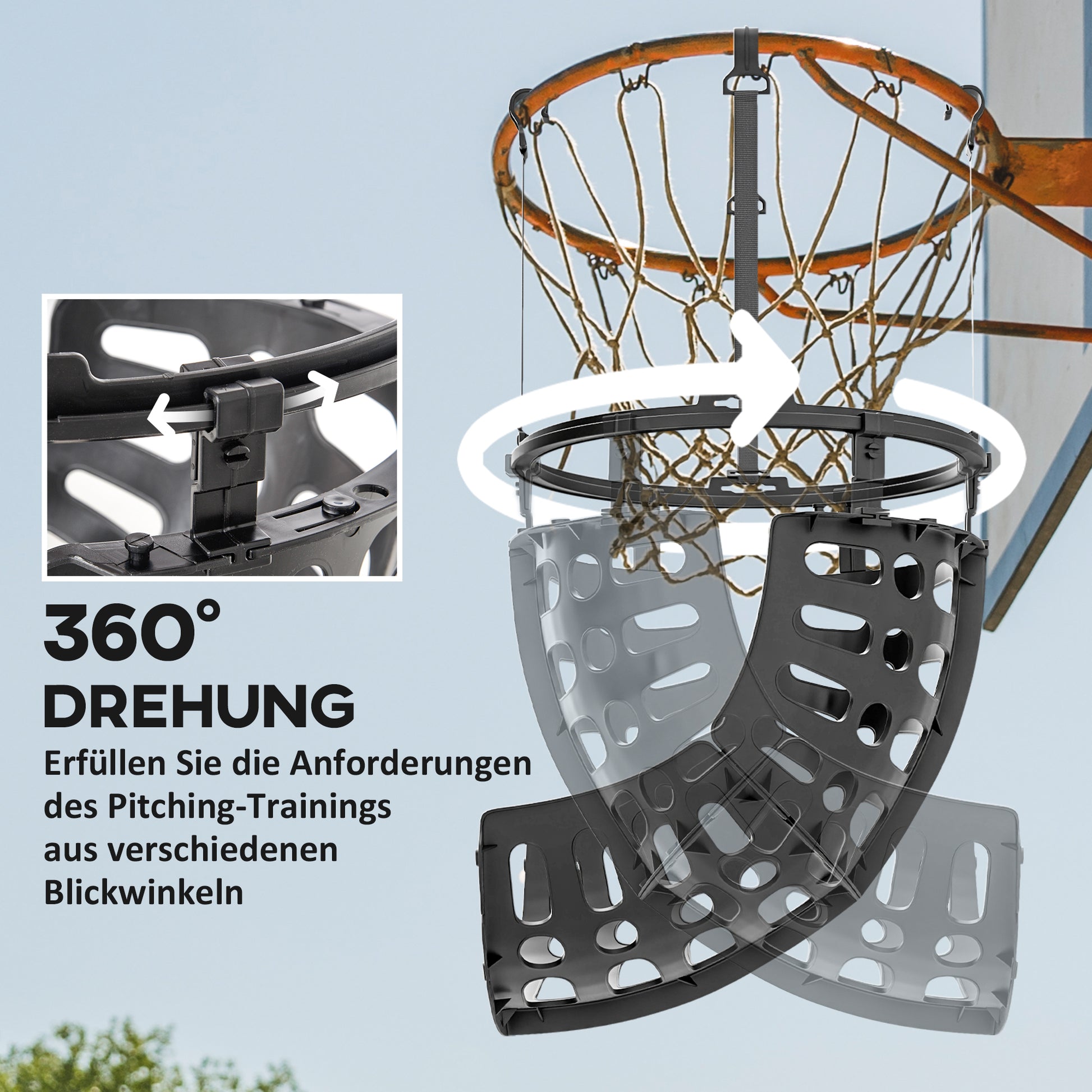SPORTNOW Basketball Rebounder, 360° Rotatable Basketball Return Attachment, Basketball Return System for Shooting Drills, with Rebound Ramp, Indoor-Outdoor, Black