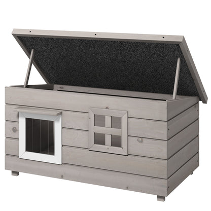 Cat House Cat Shelter with Asphalt Roof Cat Cave Pet House with Window for Cats Dogs Outdoor Winterproof Pine Gray Black 87 x 52 x 44 cm