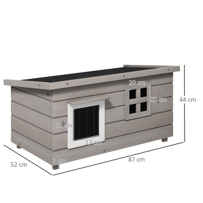 Cat House Cat Shelter with Asphalt Roof Cat Cave Pet House with Window for Cats Dogs Outdoor Winterproof Pine Gray Black 87 x 52 x 44 cm