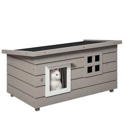 Cat House Cat Shelter with Asphalt Roof Cat Cave Pet House with Window for Cats Dogs Outdoor Winterproof Pine Gray Black 87 x 52 x 44 cm