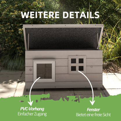 Cat House Cat Shelter with Asphalt Roof Cat Cave Pet House with Window for Cats Dogs Outdoor Winterproof Pine Gray Black 87 x 52 x 44 cm