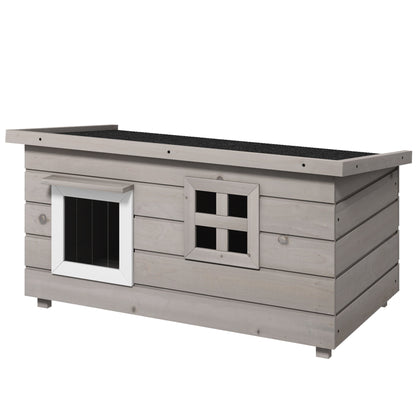 Cat House Cat Shelter with Asphalt Roof Cat Cave Pet House with Window for Cats Dogs Outdoor Winterproof Pine Gray Black 87 x 52 x 44 cm