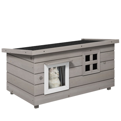 Cat House Cat Shelter with Asphalt Roof Cat Cave Pet House with Window for Cats Dogs Outdoor Winterproof Pine Gray Black 87 x 52 x 44 cm