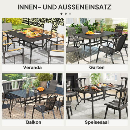 Garden Table Steel 150x90 cm Weatherproof Patio Table with Umbrella Hole, Slatted Design Buffet Table Camping Table for 6 Persons Outdoor Patio Table for Garden, Terrace Balcony Black