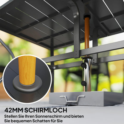 Garden Table Steel 150x90 cm Weatherproof Patio Table with Umbrella Hole, Slatted Design Buffet Table Camping Table for 6 Persons Outdoor Patio Table for Garden, Terrace Balcony Black