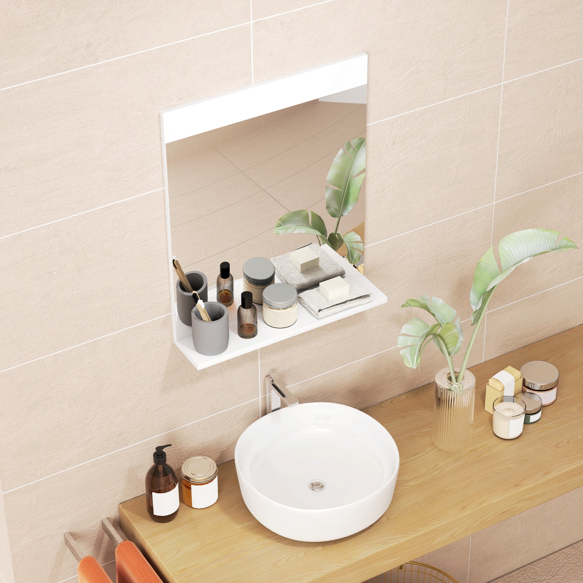 Bathroom Mirror Wall Mirror with Open Shelf for Entryway Hallway 50x12x60 cm White