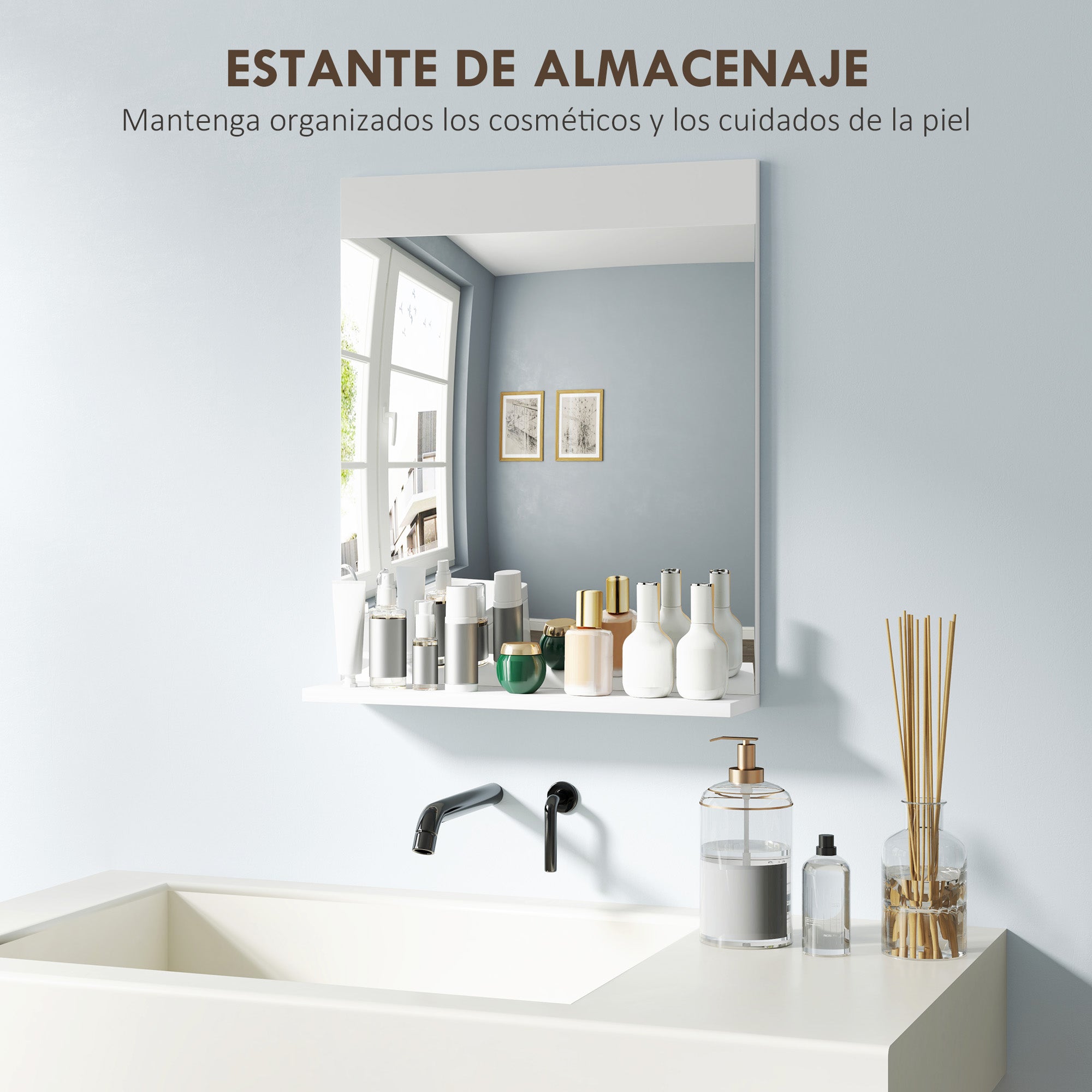 Bathroom Mirror Wall Mirror with Open Shelf for Entryway Hallway 50x12x60 cm White
