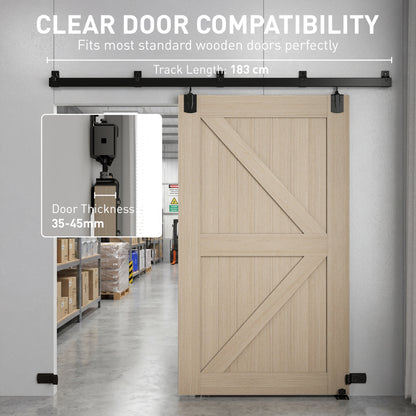 Sliding Door Hardware Kit 2.44 m (8 ft) with Rail – Clamp Hanger Sliding Door System in Carbon Steel, Screw Set with UV Protection for Single Doors, Black