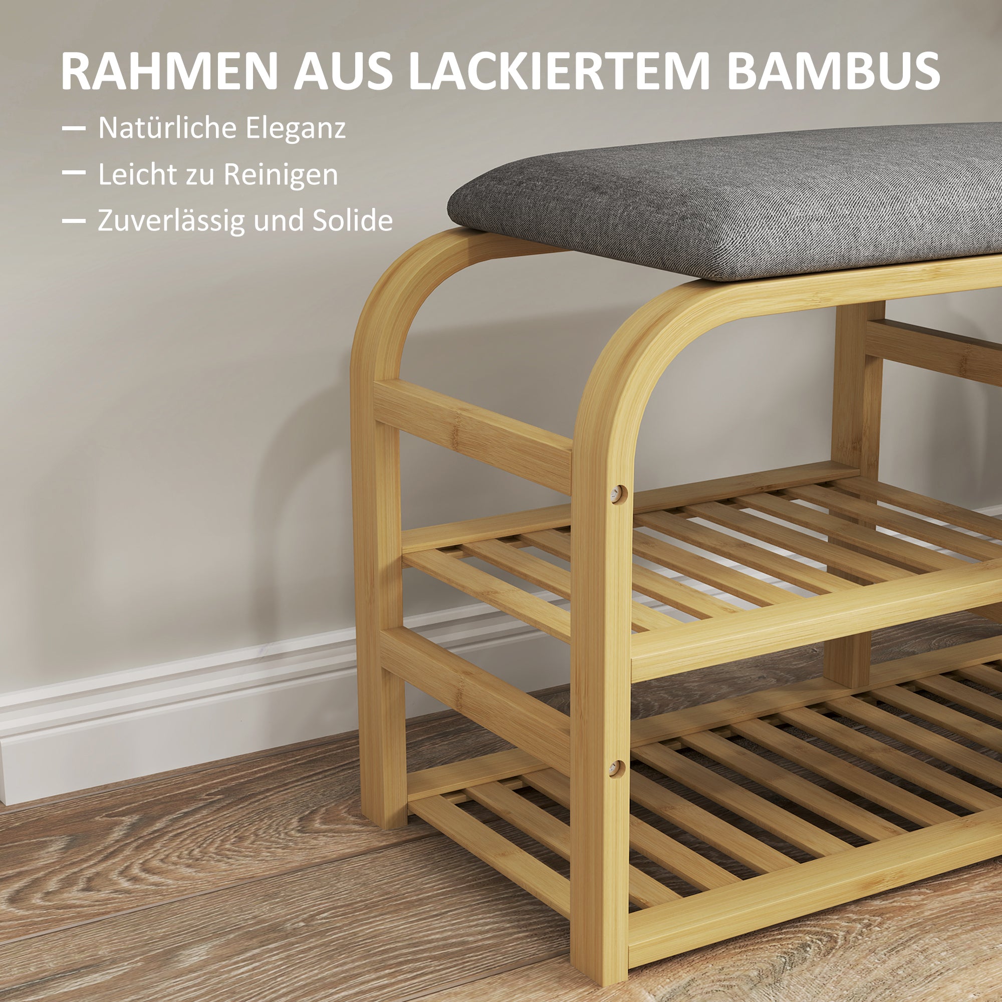 Shoe Bench with 2 Levels, Bench with Pull-Out Basket, 2 Shoe Shelves, Hallway Bench with Linen Look, for 5 Pairs of Shoes, for Hallway, Gray, 70 x 30 x 45 cm