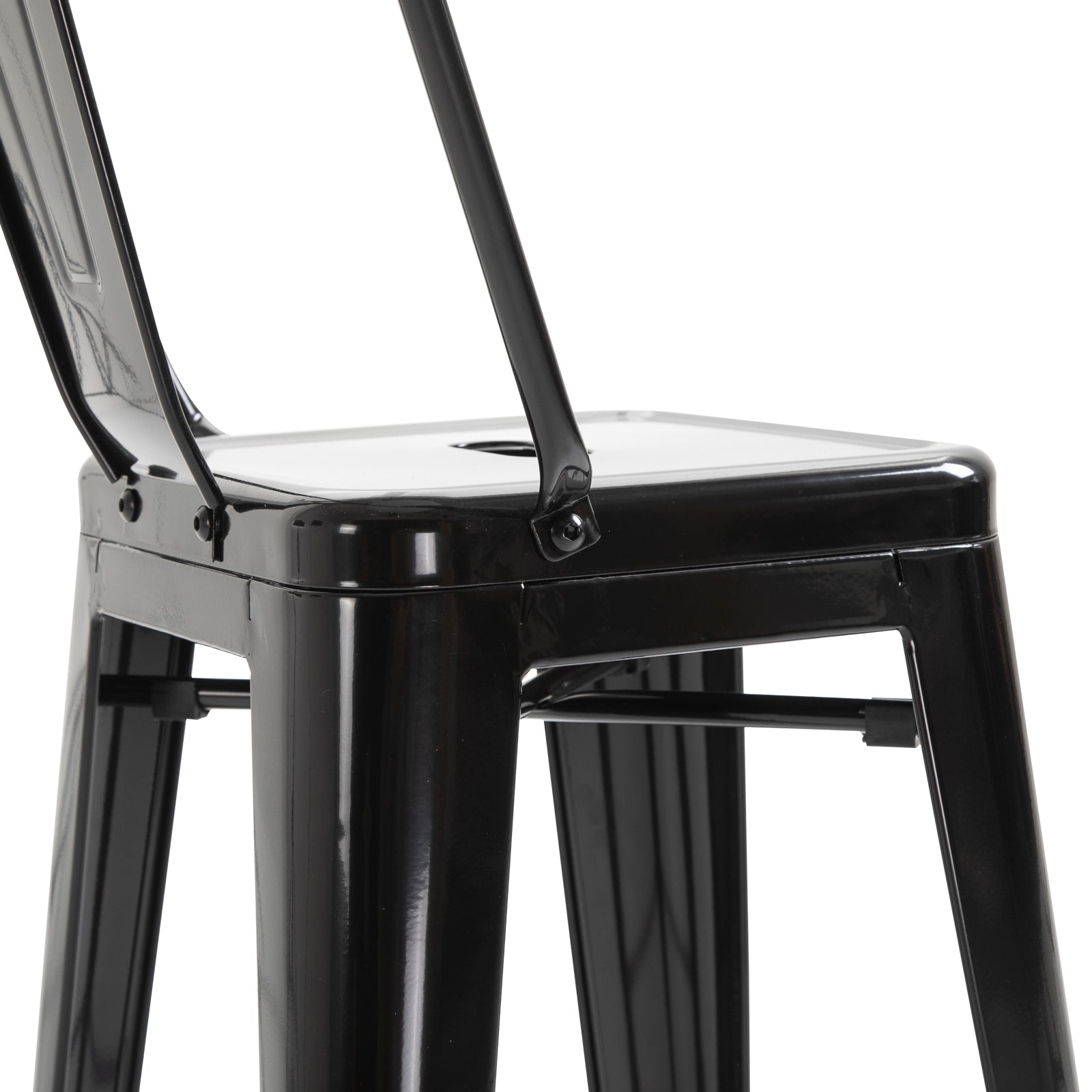 Set of 4 Stackable Bar Stools Industrial Bar Chair with Backrest Footrest Seating Height 76 cm Black Metal