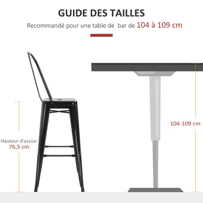 Set of 4 Stackable Bar Stools Industrial Bar Chair with Backrest Footrest Seating Height 76 cm Black Metal