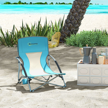 Folding Beach Chair, Lightweight Camping Chair 2.2 kg, with Mesh Backrest, Carrying Bag, and Cup Holder for Garden, Picnic, Festival, Travel, Blue
