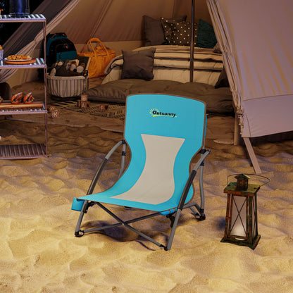 Folding Beach Chair, Lightweight Camping Chair 2.2 kg, with Mesh Backrest, Carrying Bag, and Cup Holder for Garden, Picnic, Festival, Travel, Blue