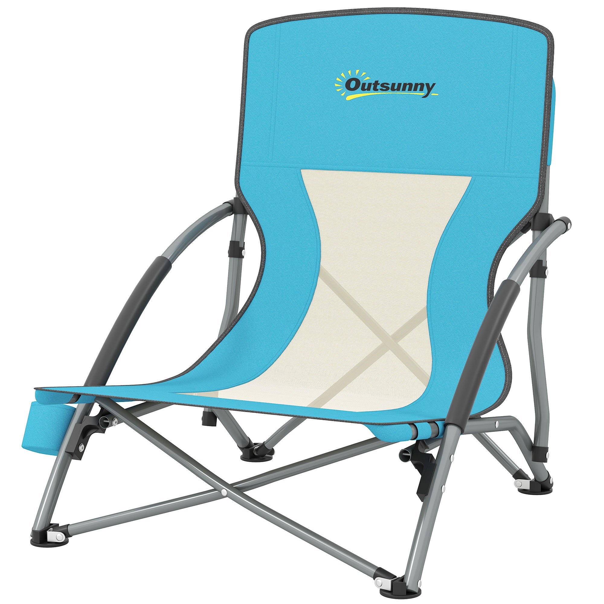 Folding Beach Chair, Lightweight Camping Chair 2.2 kg, with Mesh Backrest, Carrying Bag, and Cup Holder for Garden, Picnic, Festival, Travel, Blue