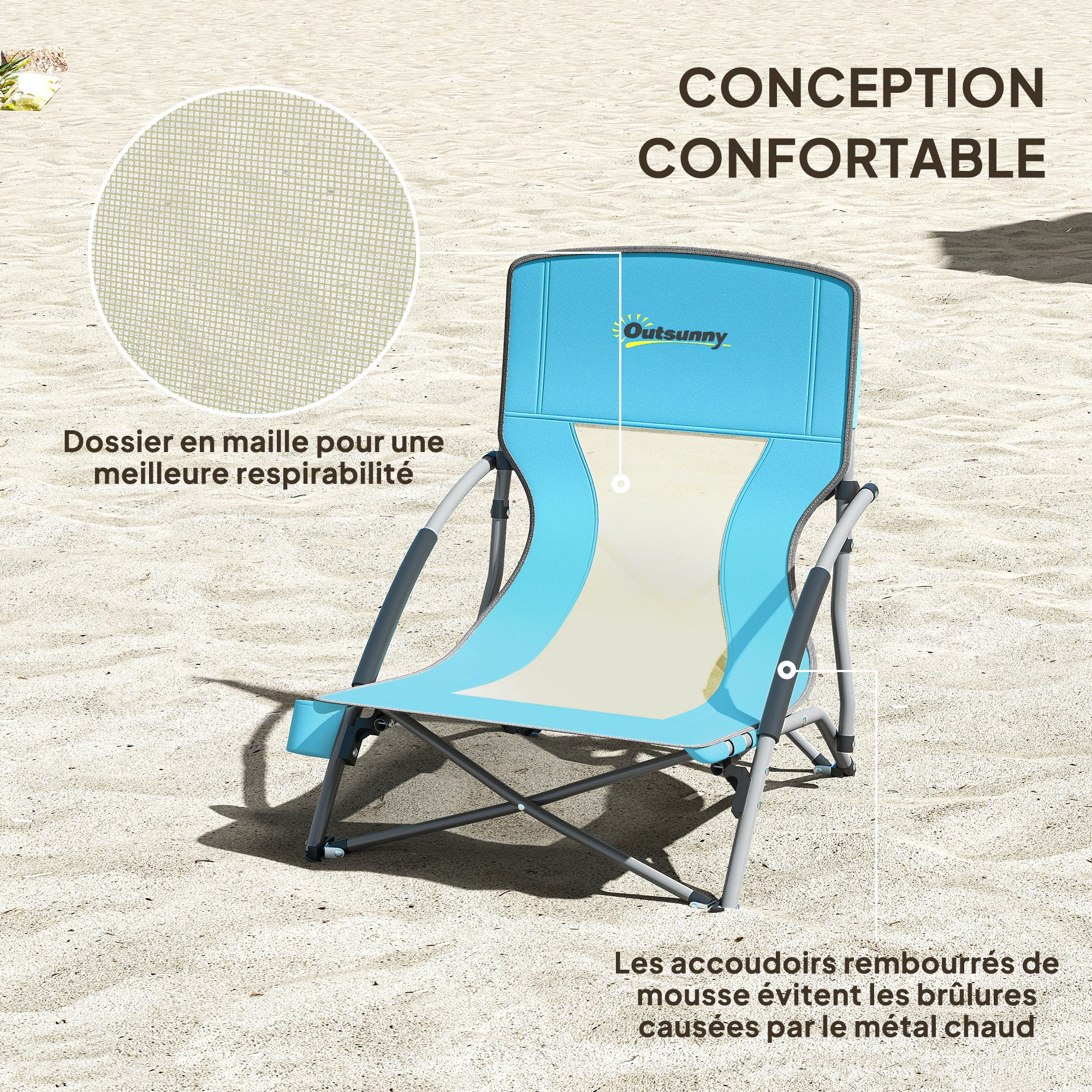 Folding Beach Chair, Lightweight Camping Chair 2.2 kg, with Mesh Backrest, Carrying Bag, and Cup Holder for Garden, Picnic, Festival, Travel, Blue