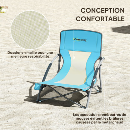 Folding Beach Chair, Lightweight Camping Chair 2.2 kg, with Mesh Backrest, Carrying Bag, and Cup Holder for Garden, Picnic, Festival, Travel, Blue