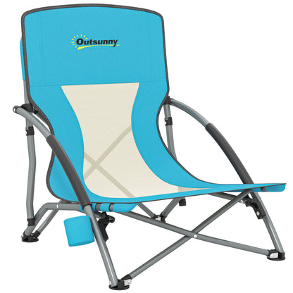 Folding Beach Chair, Lightweight Camping Chair 2.2 kg, with Mesh Backrest, Carrying Bag, and Cup Holder for Garden, Picnic, Festival, Travel, Blue