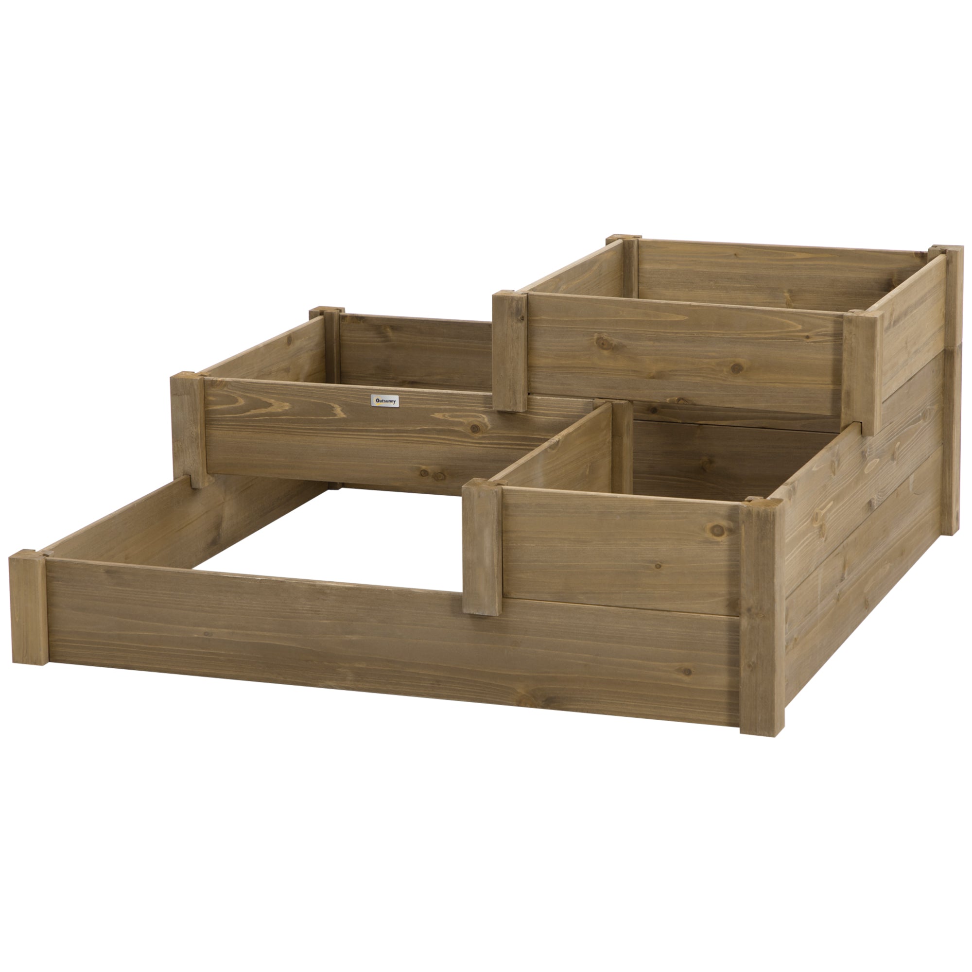 raised bed vegetable bed flower box with 3 steps, plant box for herbs on terrace and balcony, fir wood, brown, 122 x 122 x 51 cm
