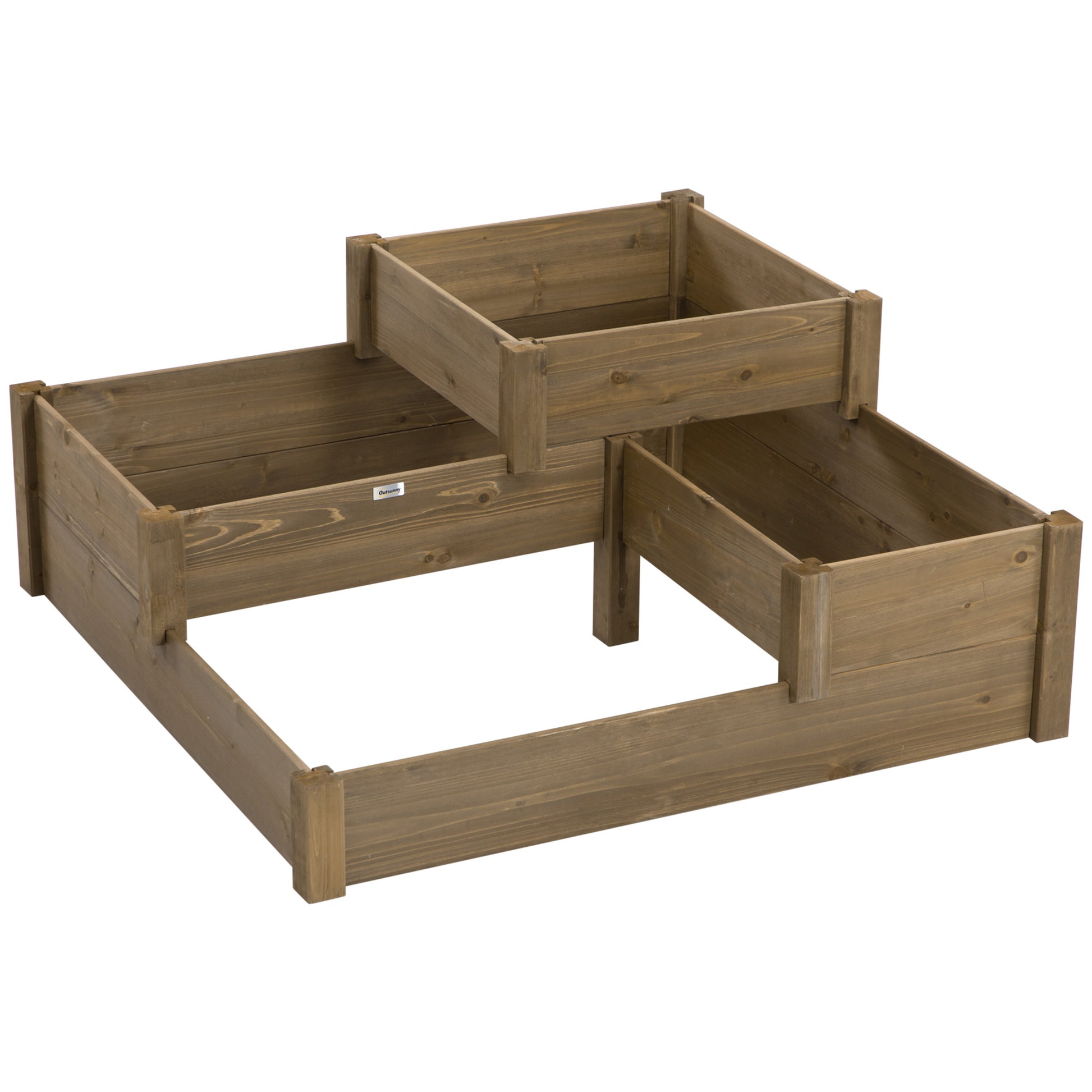 raised bed vegetable bed flower box with 3 steps, plant box for herbs on terrace and balcony, fir wood, brown, 122 x 122 x 51 cm