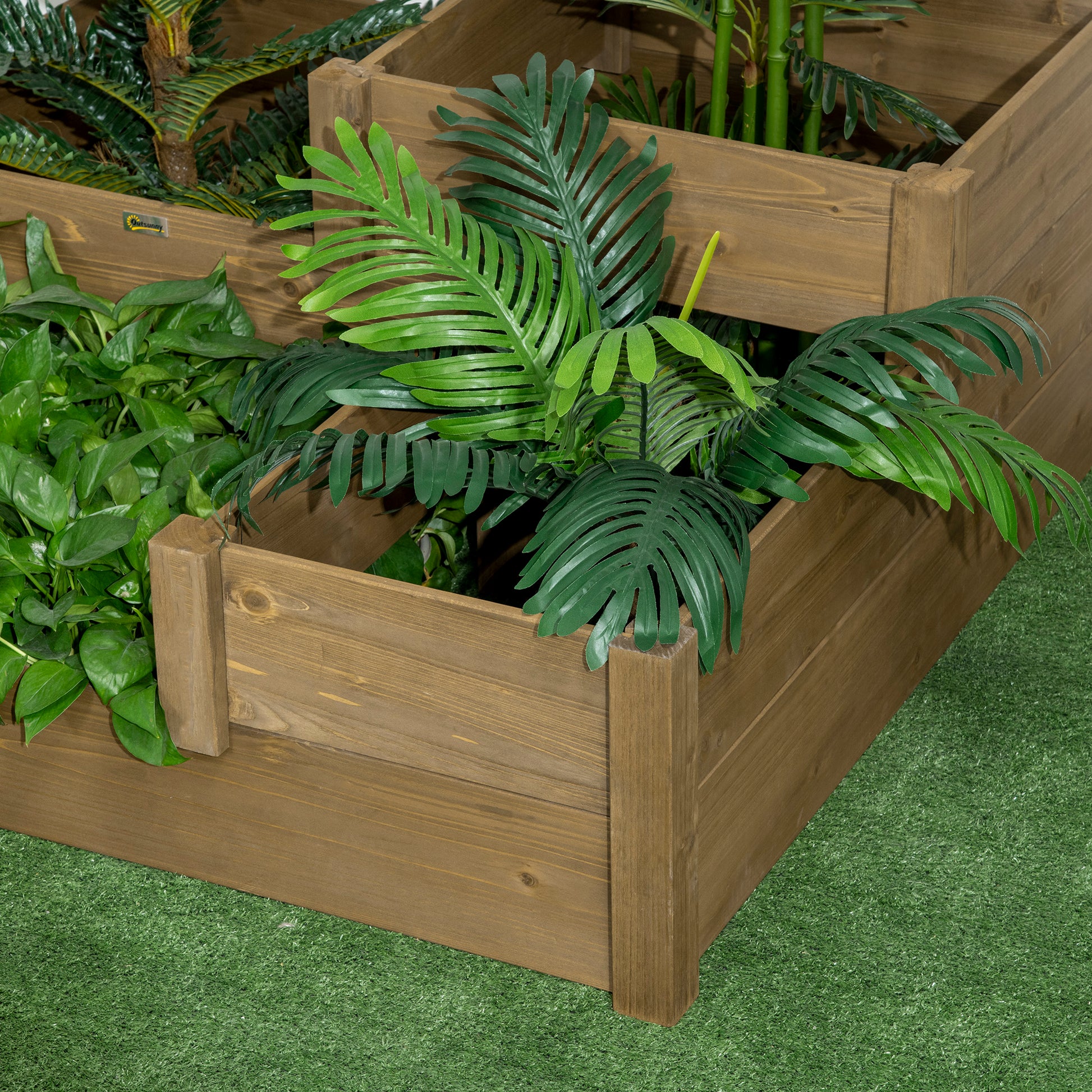 raised bed vegetable bed flower box with 3 steps, plant box for herbs on terrace and balcony, fir wood, brown, 122 x 122 x 51 cm